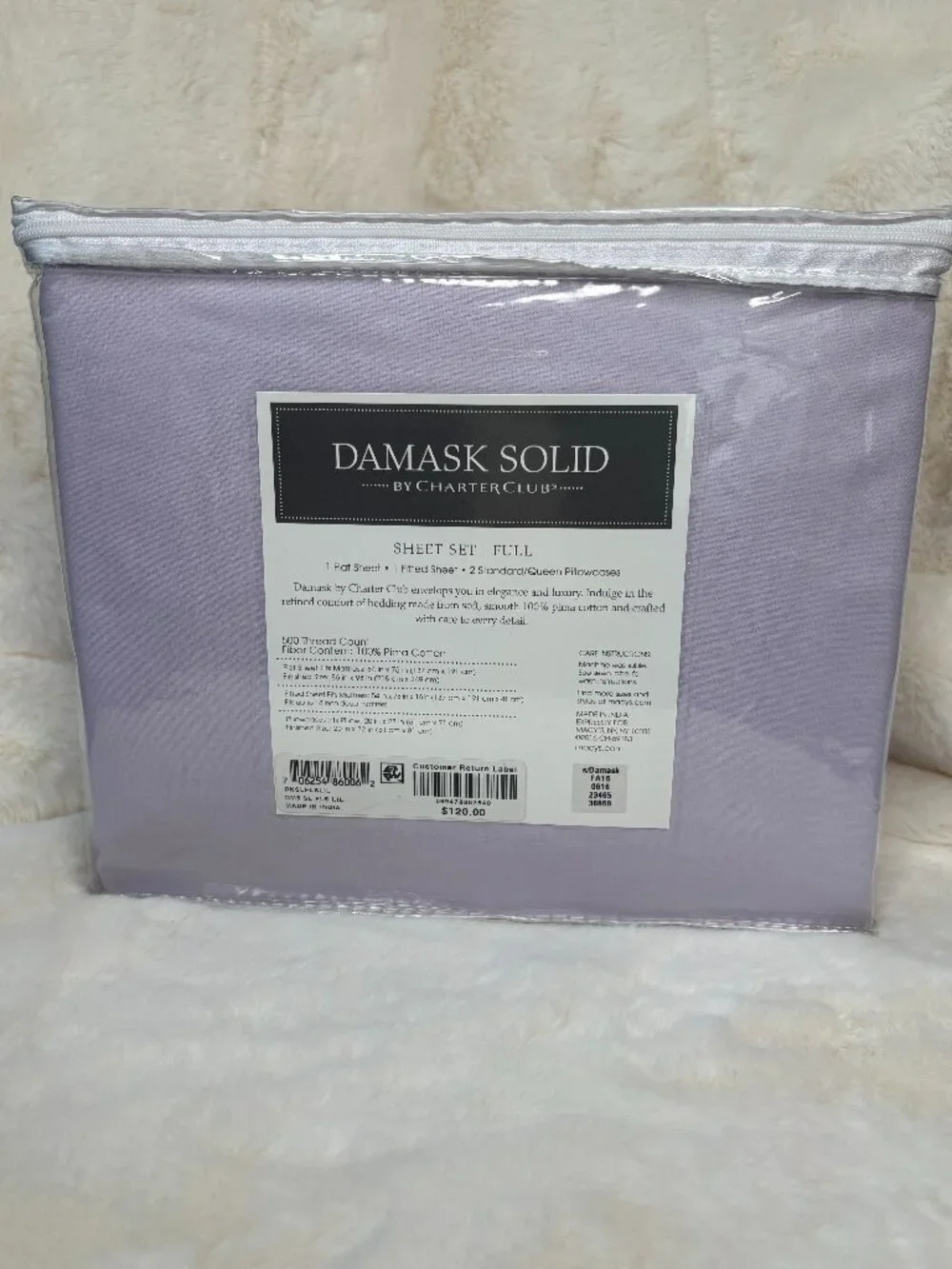 Charter Club Damask Solid 100% Pima Cotton Full Size 4 Piece Sheet Set (NWT)